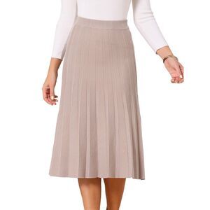 Women's Pleated Skirts A Line Ribbed Knit Midi Skirt Dark Khaki
